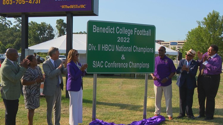 Benedict College football receives special signage recognizing the 2022 season which saw the Tigers make history