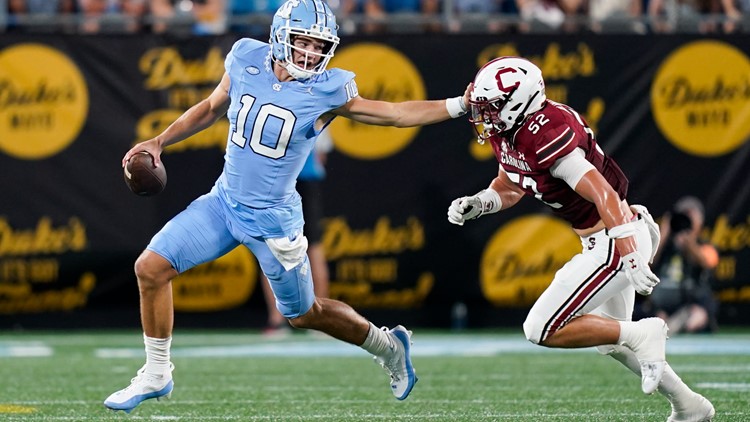 Drake Maye throws 2 TDs No 21 North Carolina has 9 sacks in 31 17 win over South Carolina