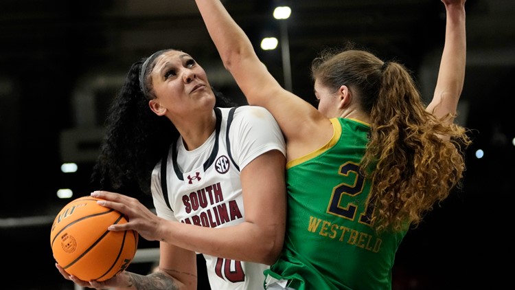 Cardosos double double helps Gamecocks beat Notre Dame 100 71 in Paris