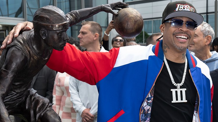 Iverson immortalized with sculpture alongside 76ers greats Julius Erving and Wilt Chamberlain