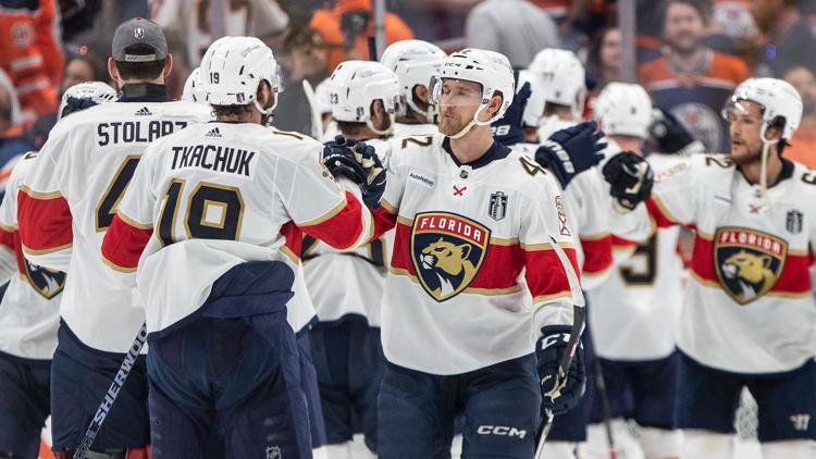 Barkov Bobrovsky and the Panthers beat the Oilers 4 3 to move within win of Stanley Cup title