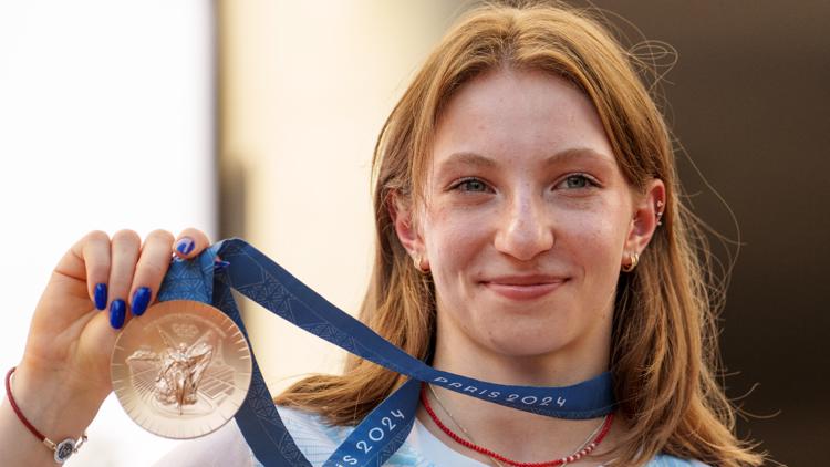 Romanian gymnast Ana Barbosu presented Olympic bronze medal first awarded to American Jordan Chiles