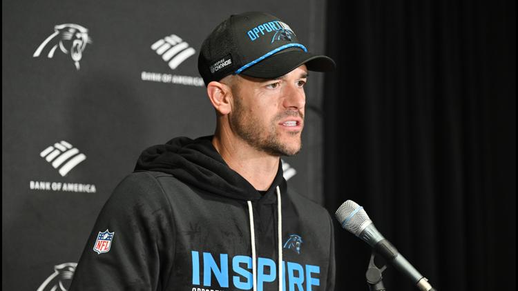 Dave Canales and the Panthers celebrate Falcons’ win that gave Carolina the NFC South title
