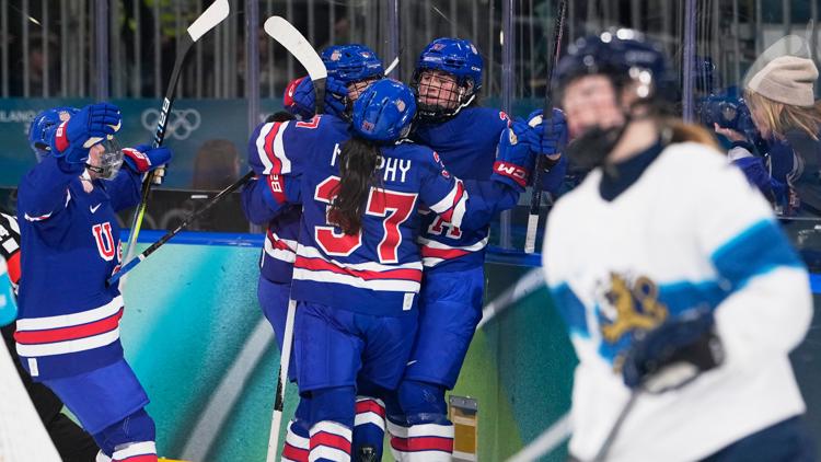 US womens hockey celebrates 5 0 win over Finland team recovering from stomach virus