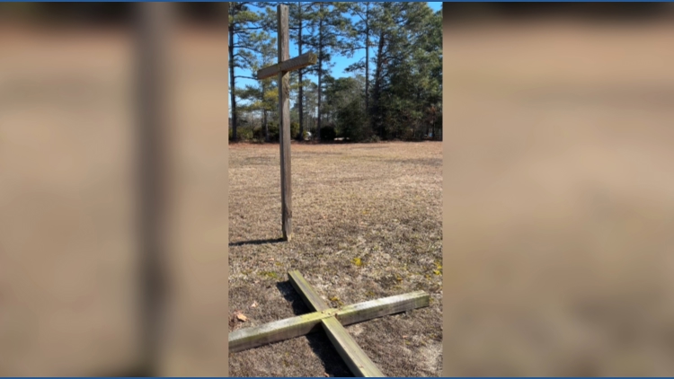Vehicle does donuts knocks down crosses at Lexington County church