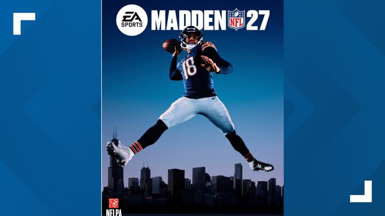 Caleb Williams strikes a jump throw pose for Madden NFL 27 cover